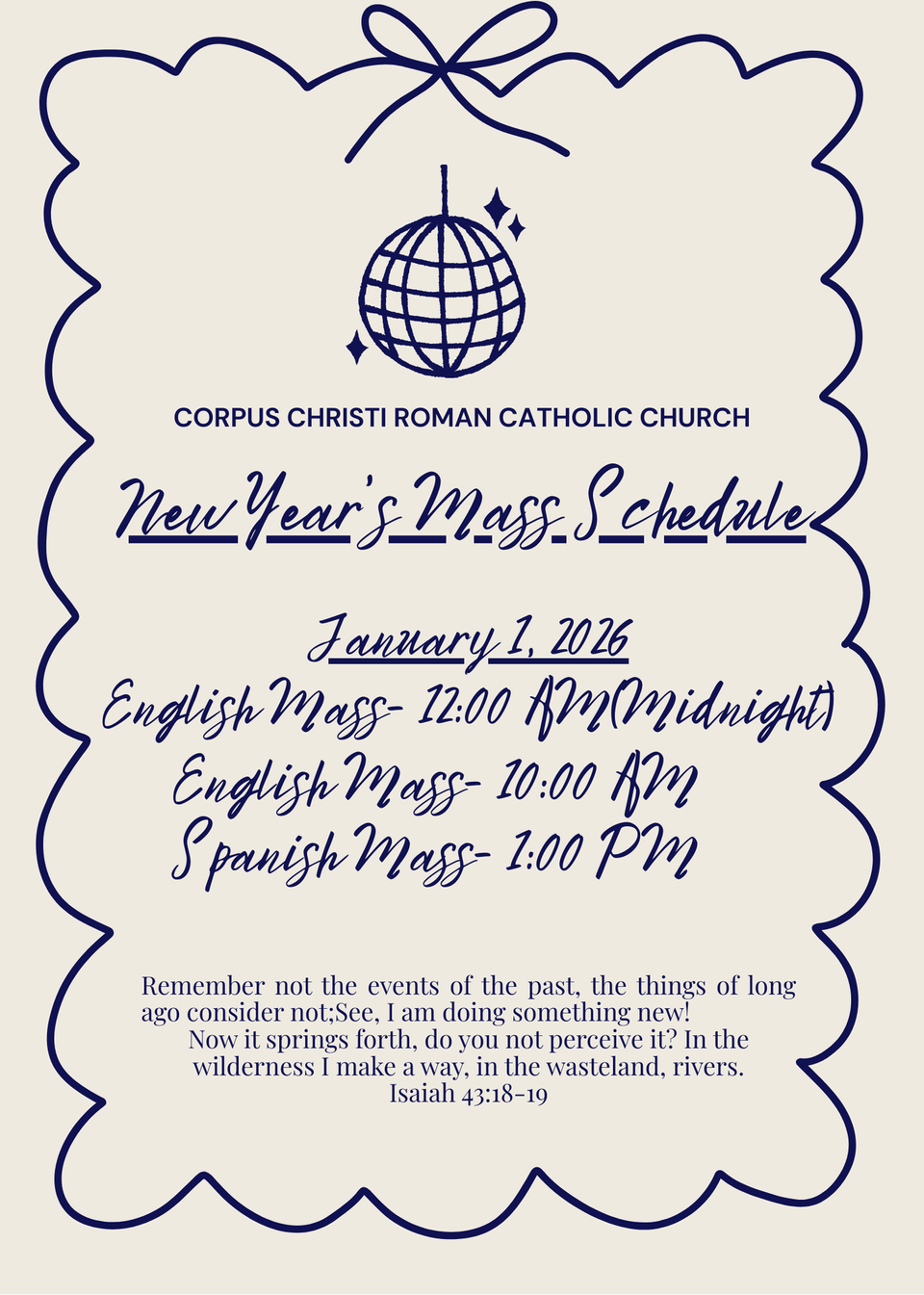 New Year Mass Schedule/Horario del Año Nuevo